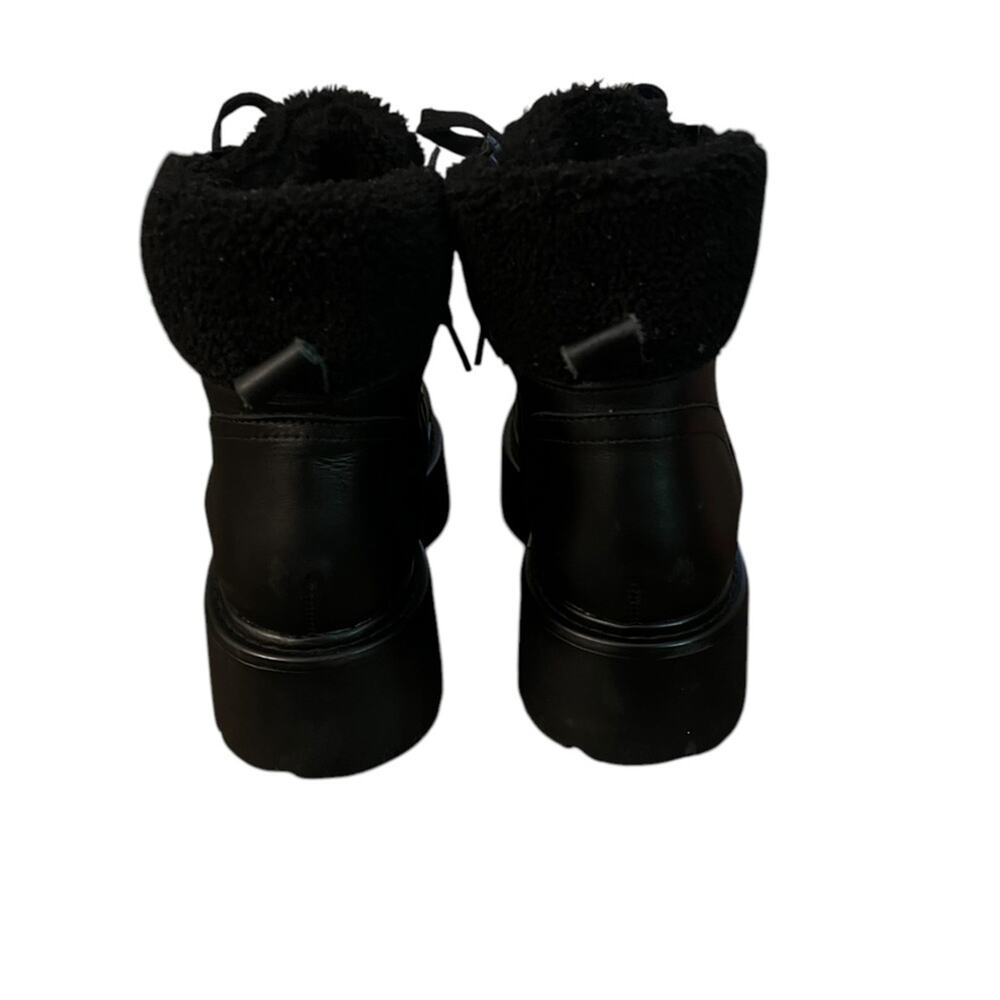 Steve Madden Black Lace-Up Platform Ankle Boots with Shearling Collar - Picture 5 of 7